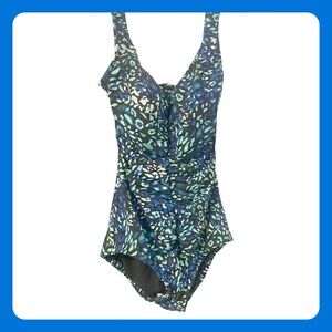 New Maxine of Hollywood Electric Safari One Piece Swimsuit Blue Green 12 MM4D121